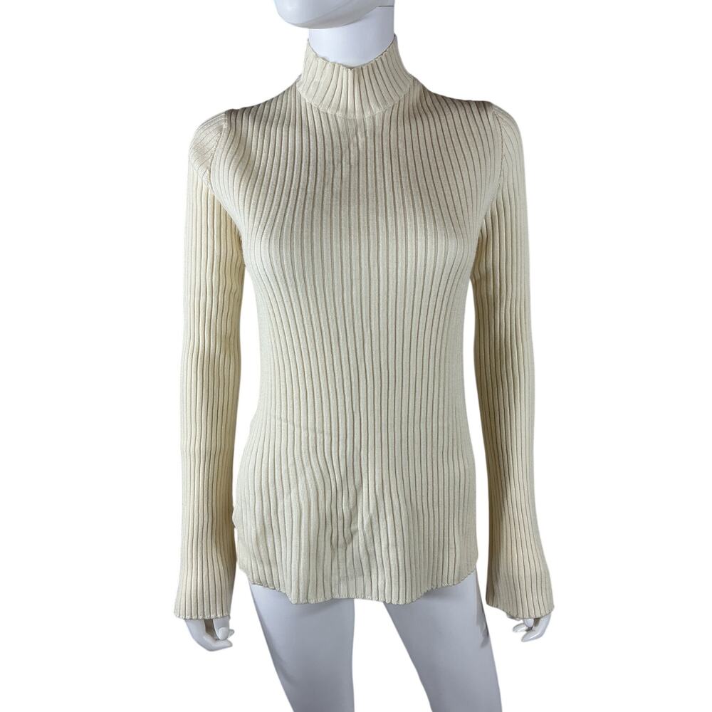 Chloe Ribbed Ivory Wool And Cashmere Blend Turtleneck Sweater Size L